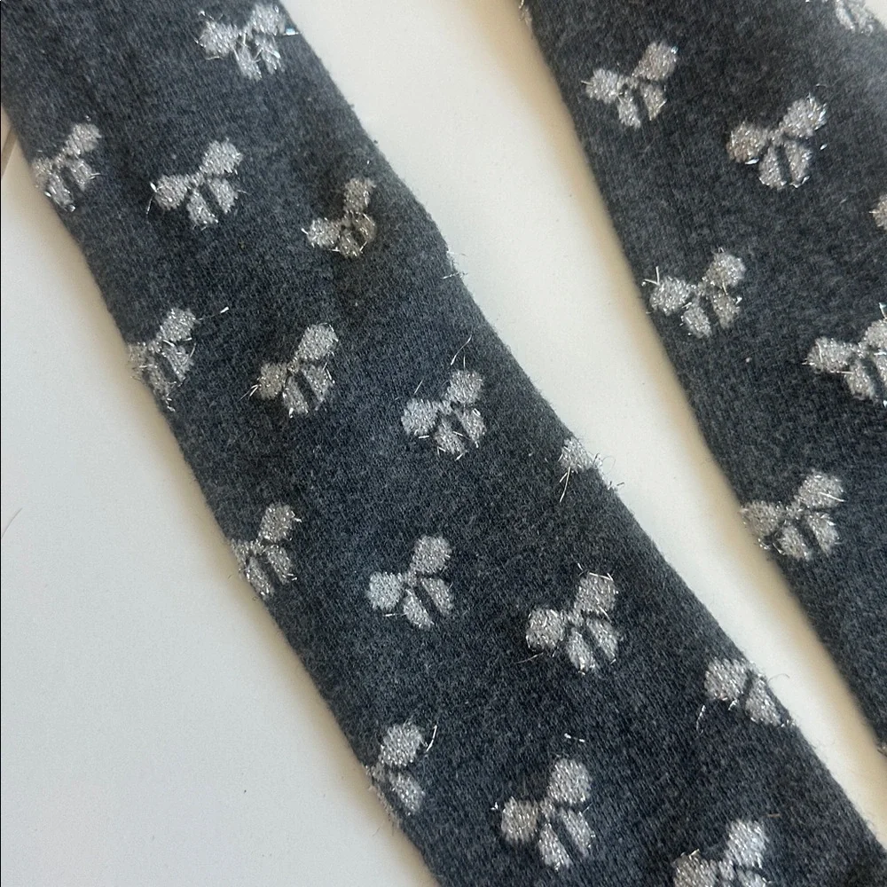 Girls Gray Kids Tights with White Pattern bows 4/5Y
